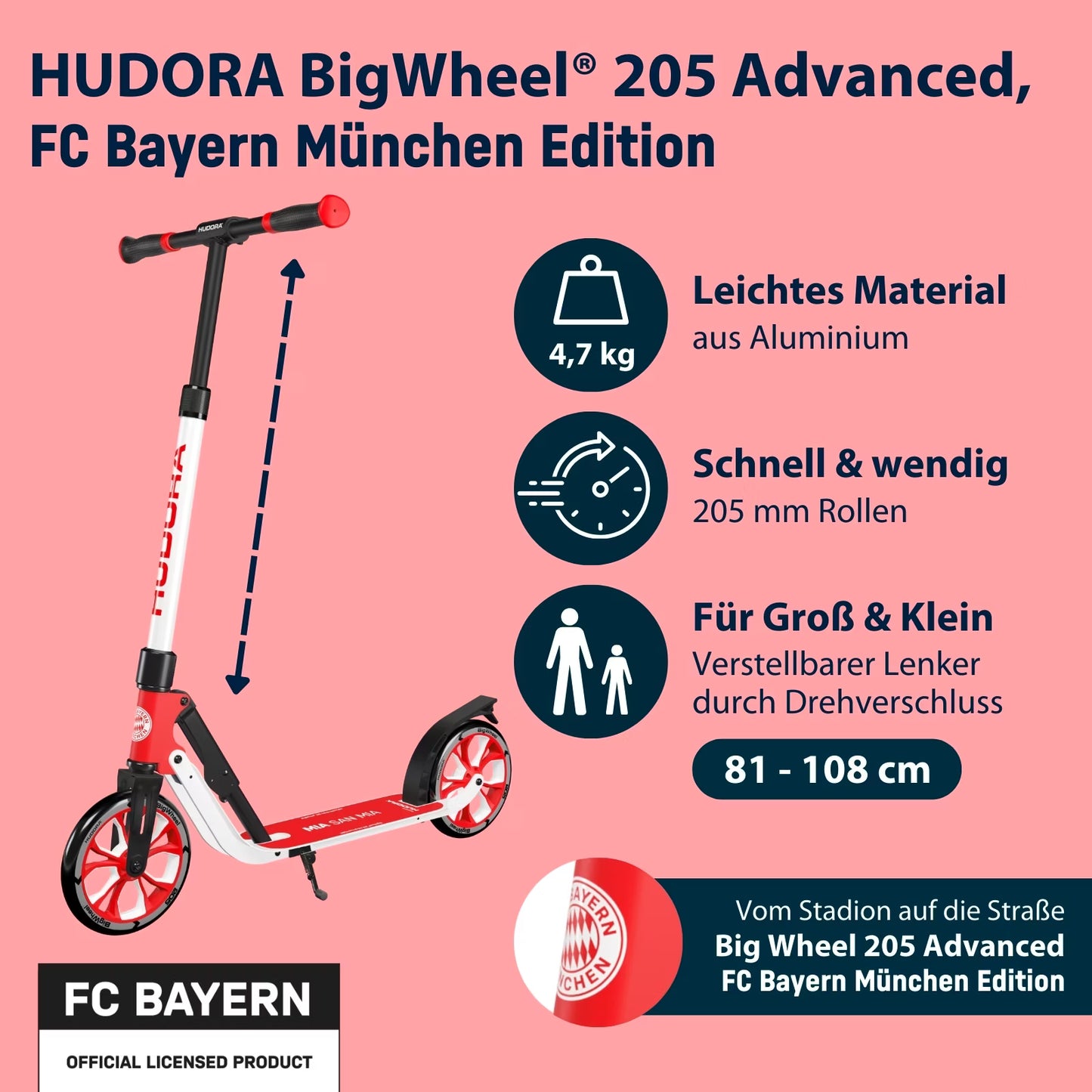 HUDORA BigWheel 205 Advanced, FC Bayern Munich Edition (B-stock)