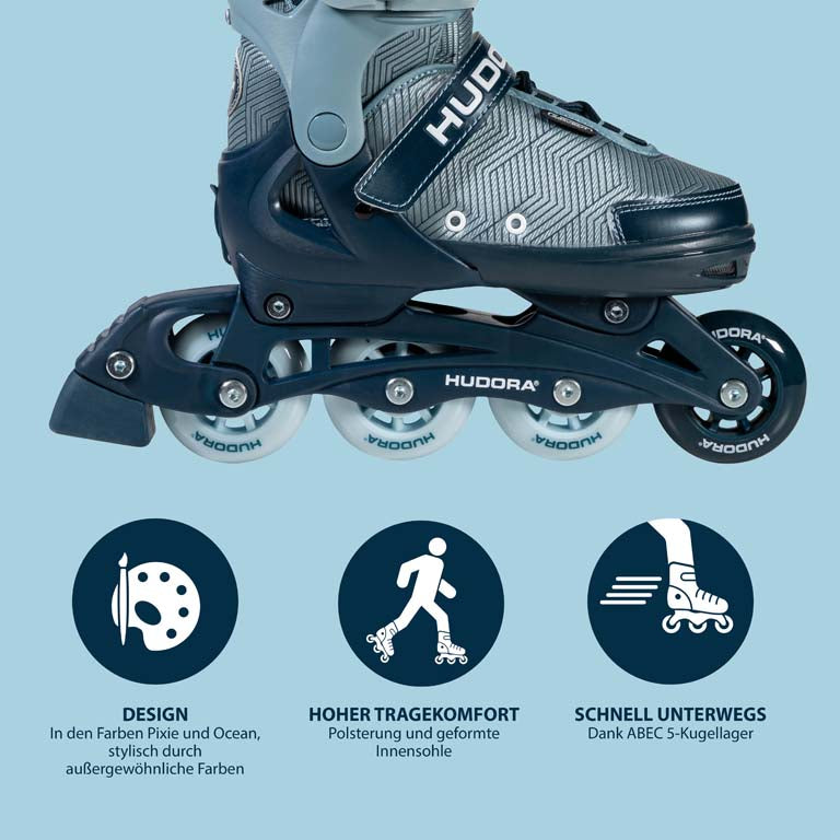 HUDORA Inline Skates, Leon 2.0, ocean, size. 29-40