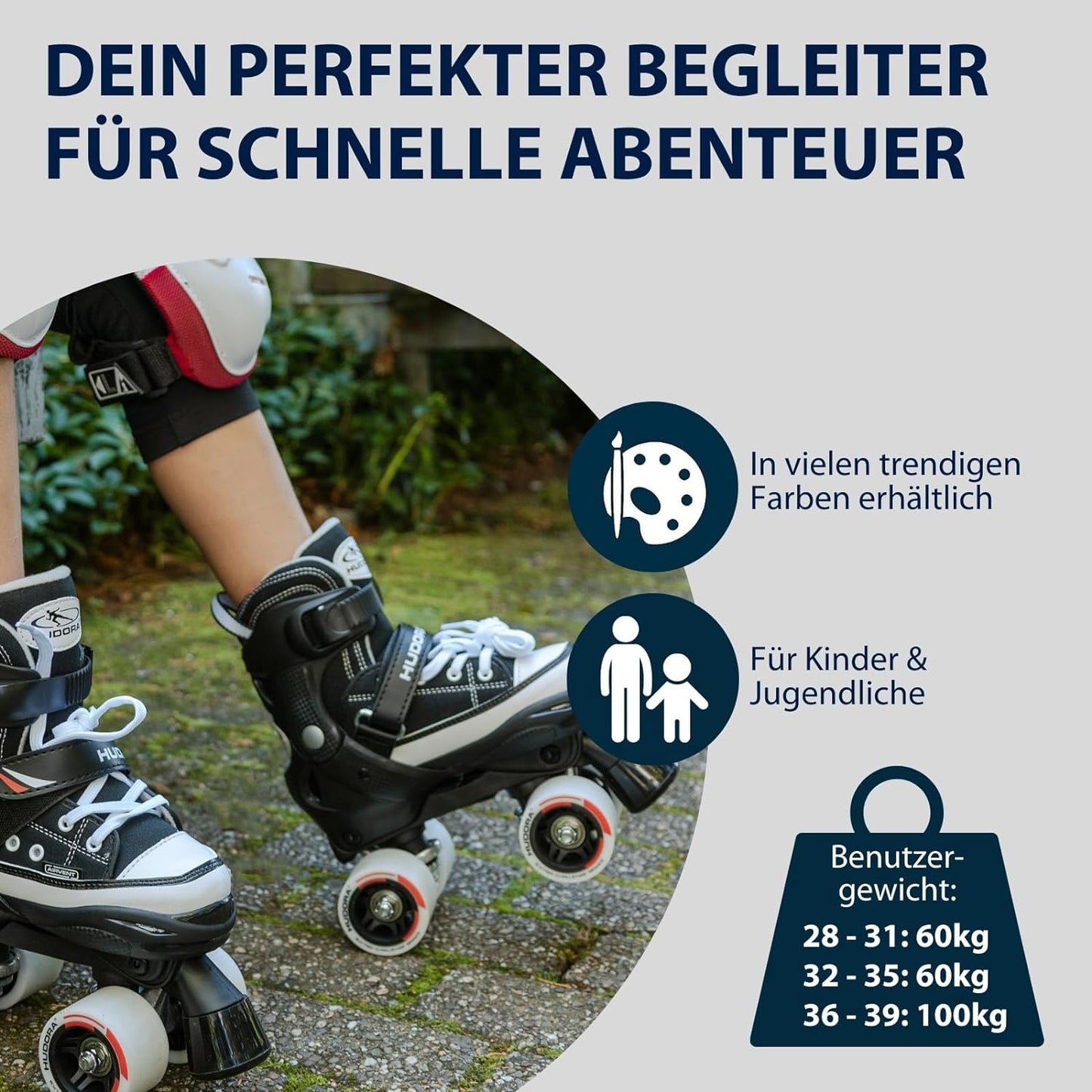 HUDORA roller skates, black, sizes 28-39