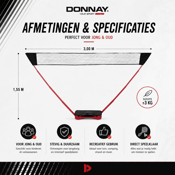 DONNAY Badmintonset, Netz, Schlägern, Federbälle im Tragekoffer