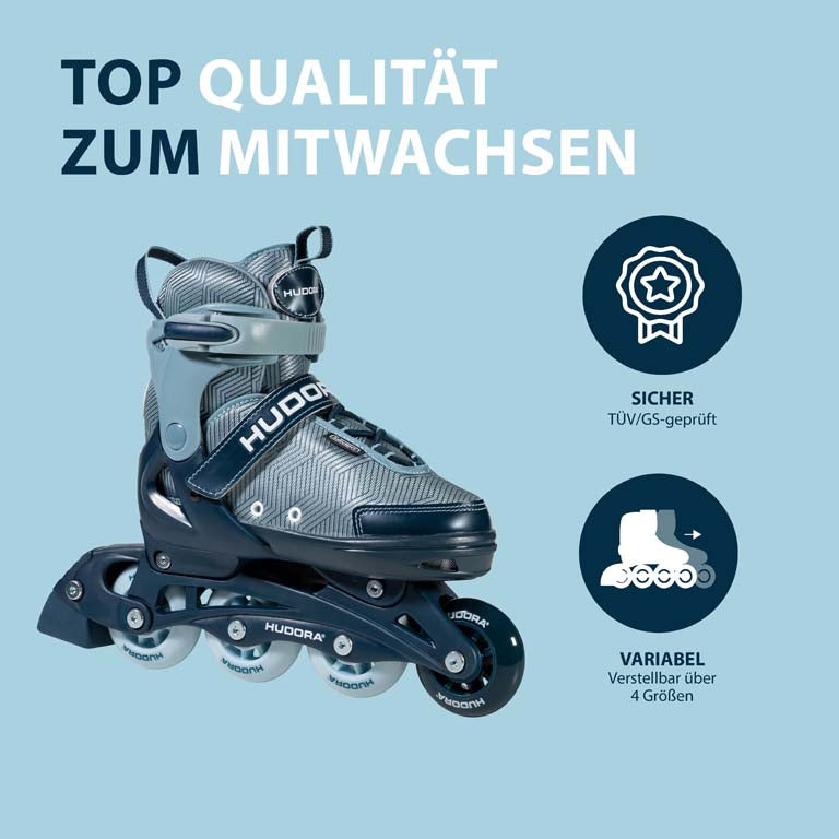 HUDORA Inline Skates, Leon 2.0, ocean, size. 29-40