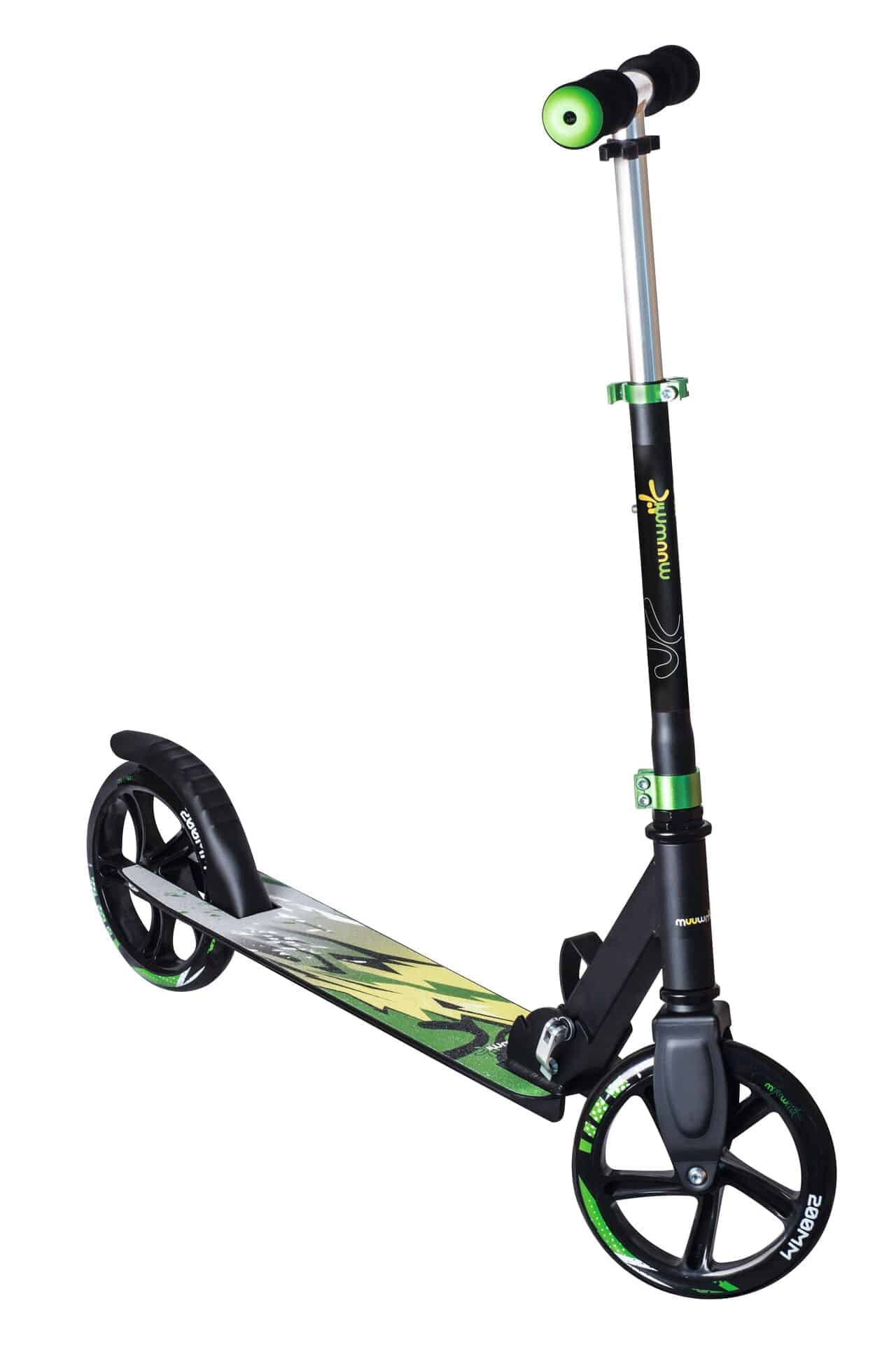 muuwmi Aluminium Scooter schwarz - grün - gelb 200 mm (B-Ware)