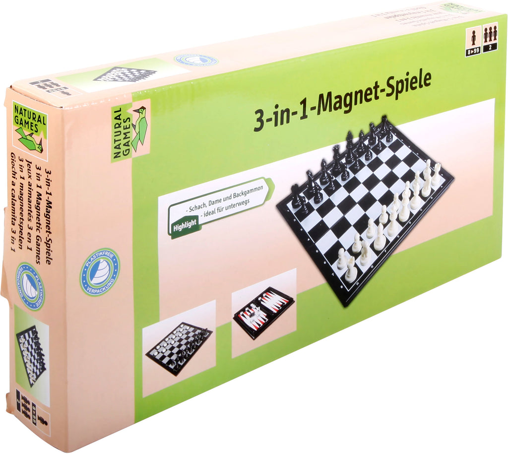 3-in-1 Magnetspiel, Dame, Schach und Backgammon