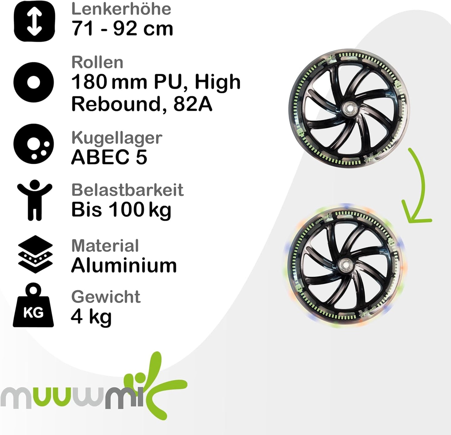 muuwmi Aluminium Scooter Neon 180 mm (B-Ware)