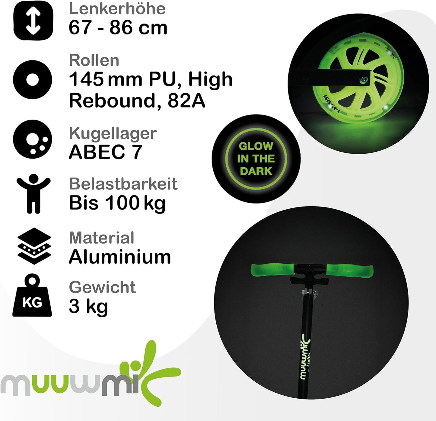 muuwmi Aluminium Scooter Glow 200 mm (B-Ware)