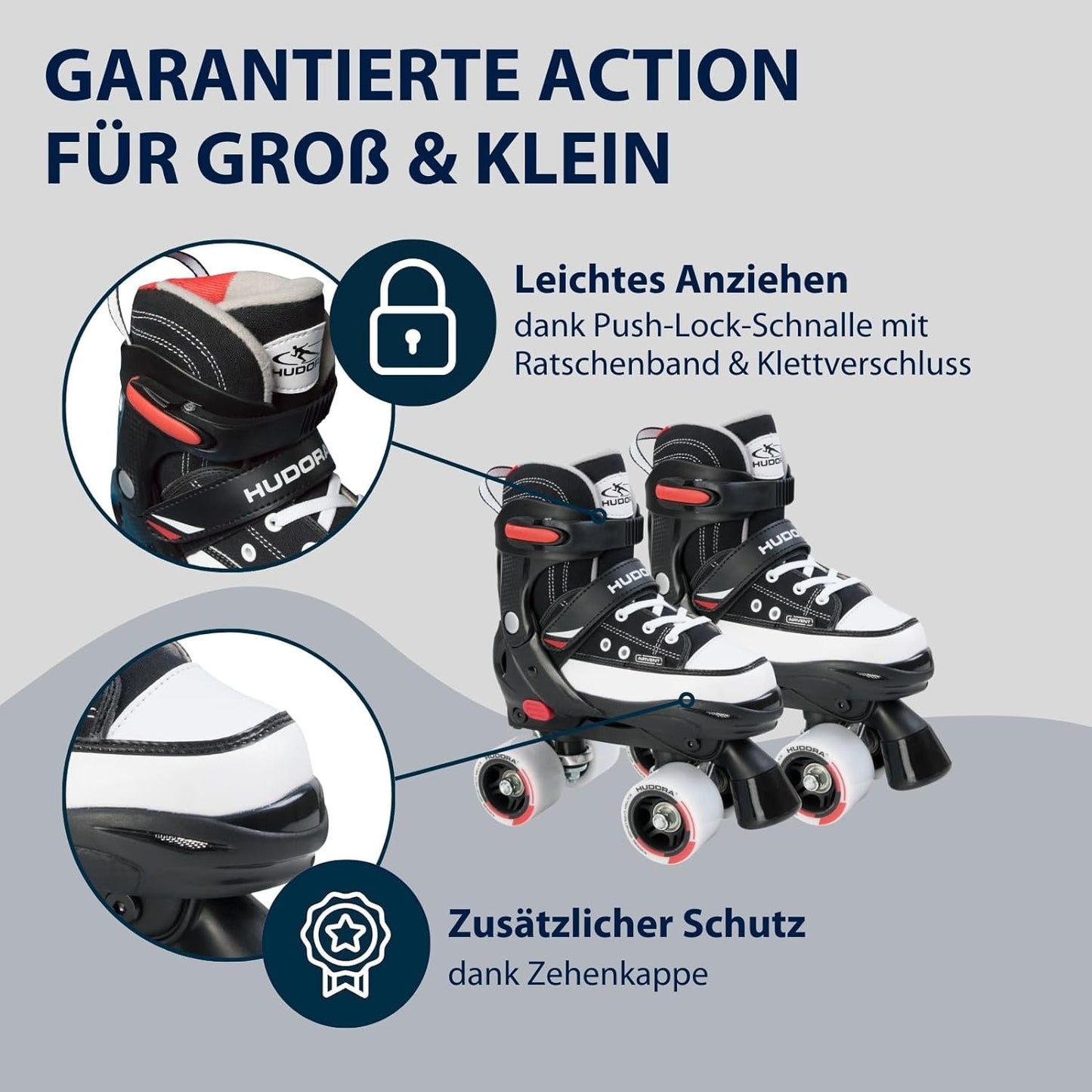 HUDORA roller skates, black, sizes 28-39