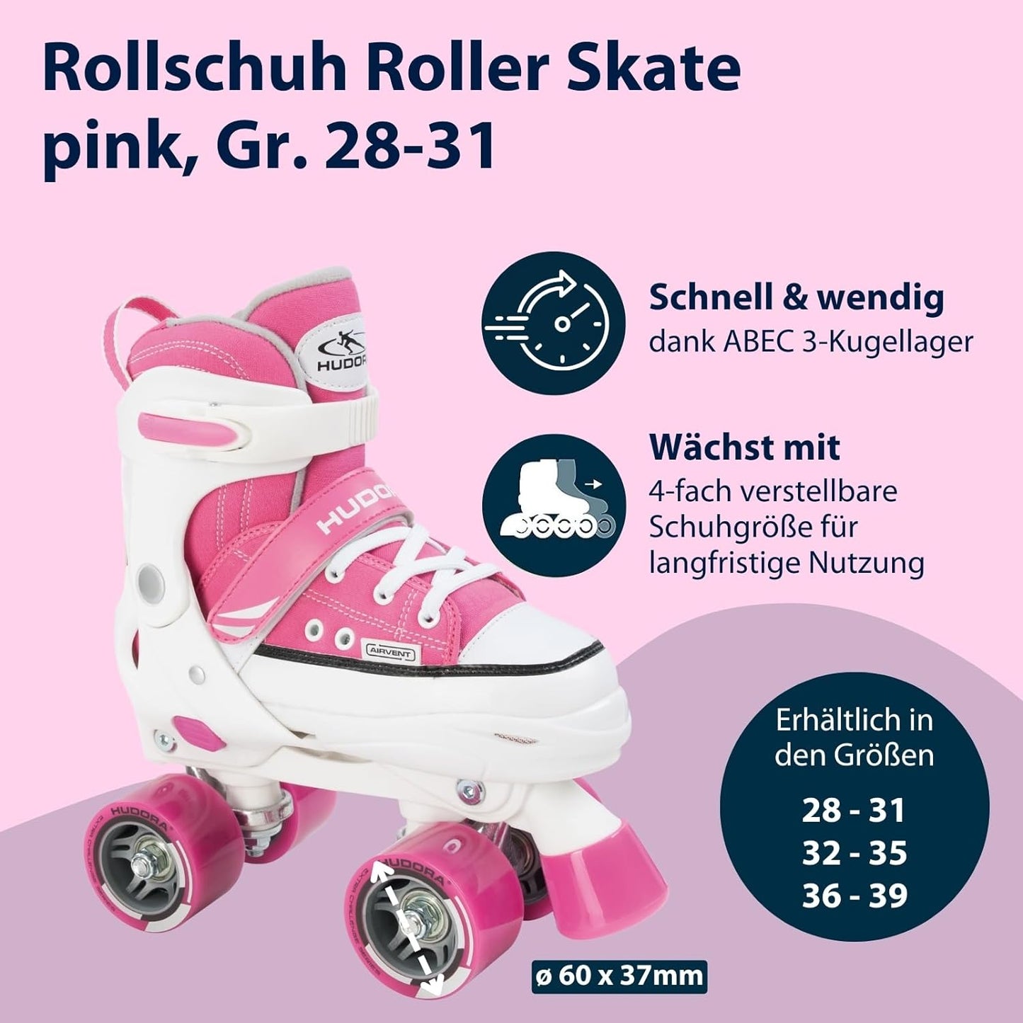 HUDORA roller skate roller skate, pink, size. 28-39