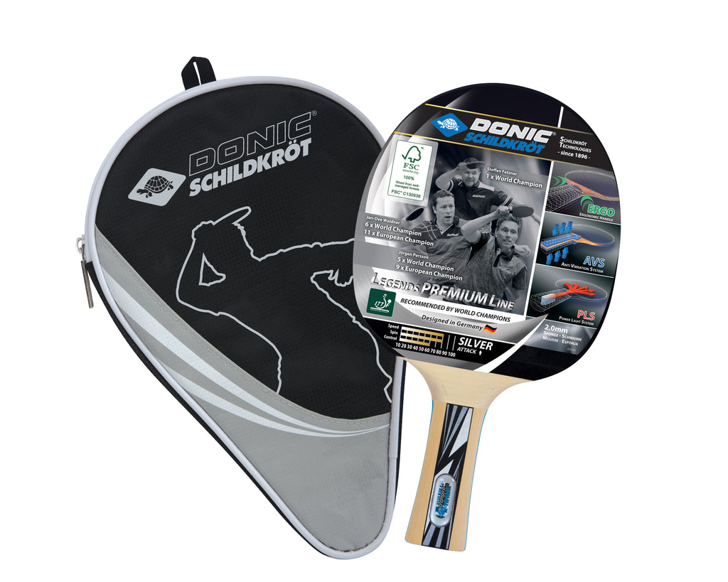 Raquette de tennis de table Donic Schildkröt Legends Silver, Premium Line, housse incluse