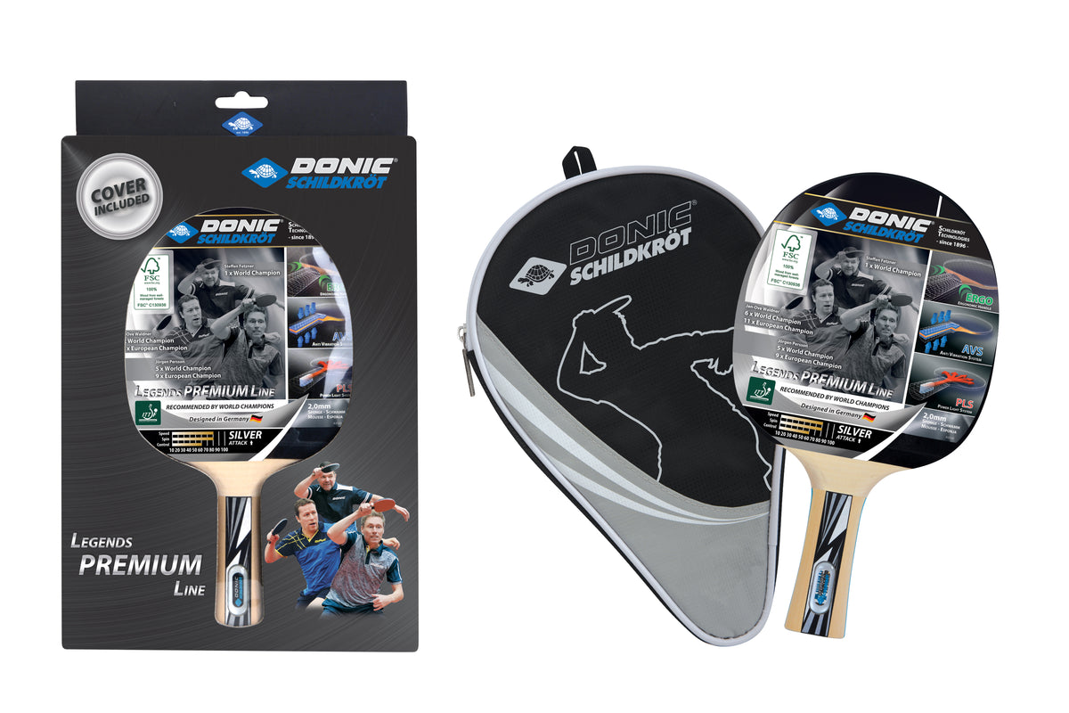 Raquette de tennis de table Donic Schildkröt Legends Silver, Premium Line, housse incluse