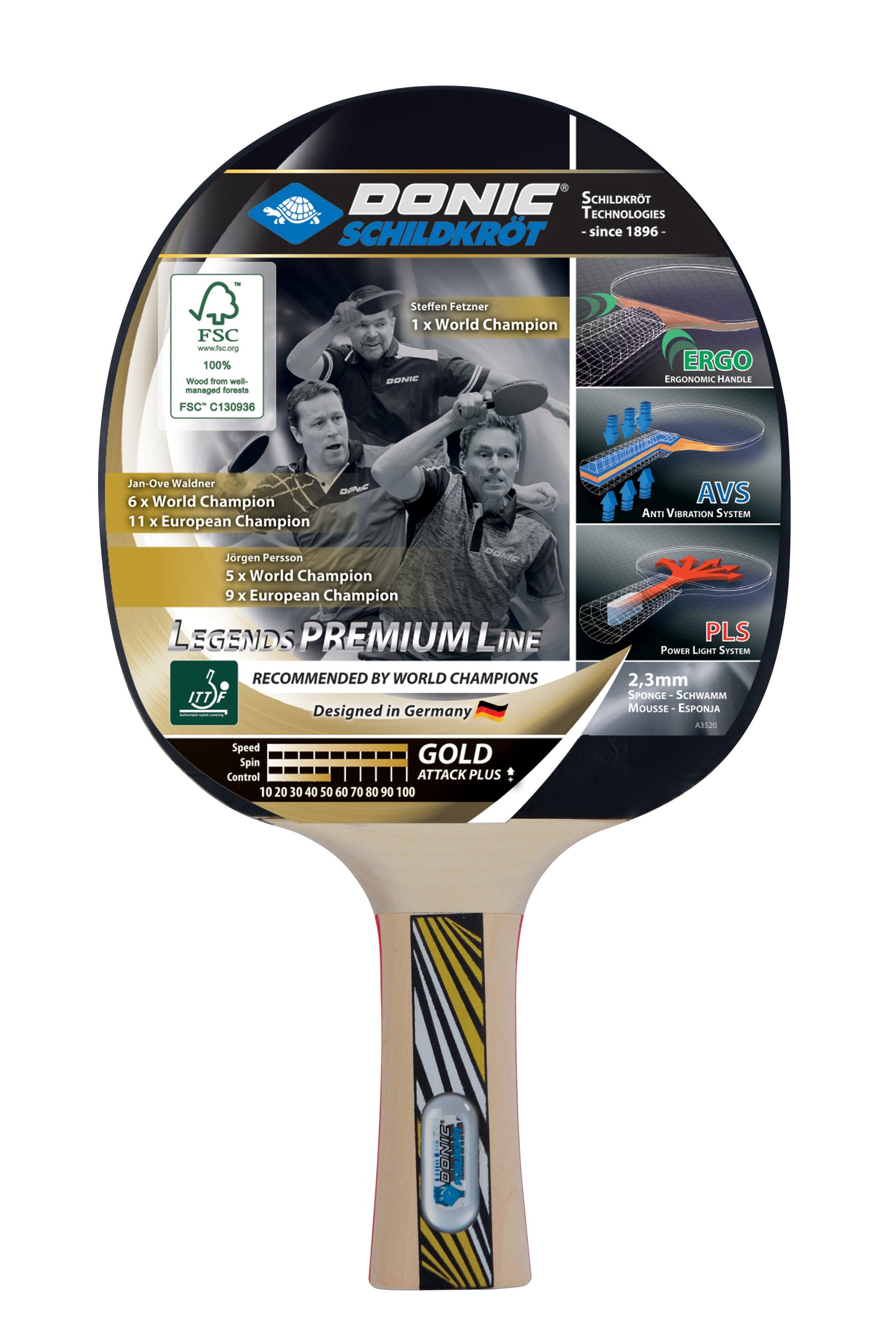 Donic Schildkröt table tennis bat Legends Gold, Premium Line including cover
