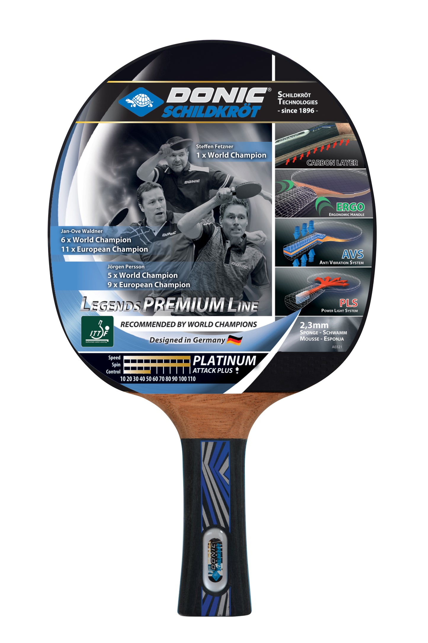 Donic Schildkröt table tennis bat Legends Platinium, Premium Line including cover