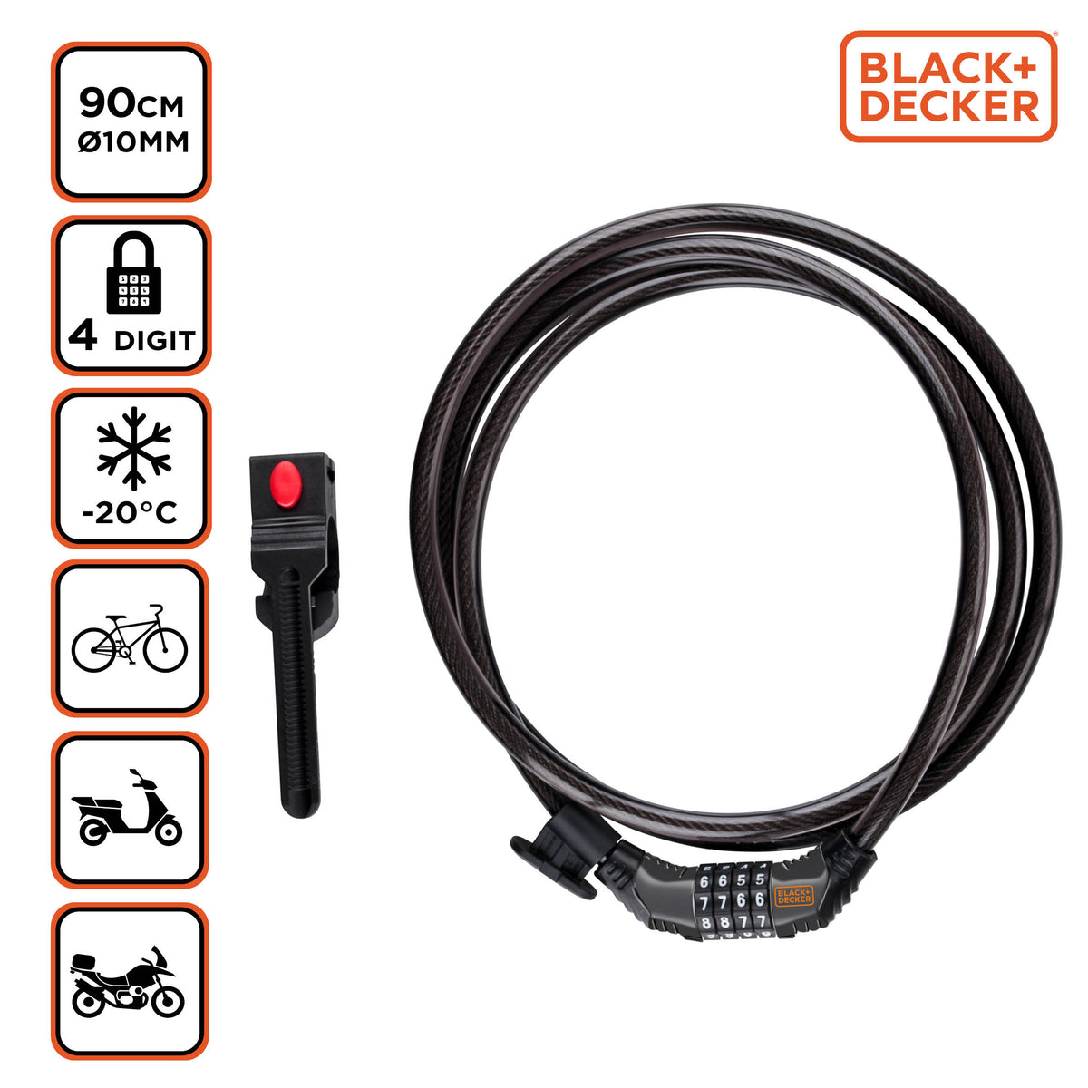Antivol à combinaison pour vélo Black+Decker, 90 cm