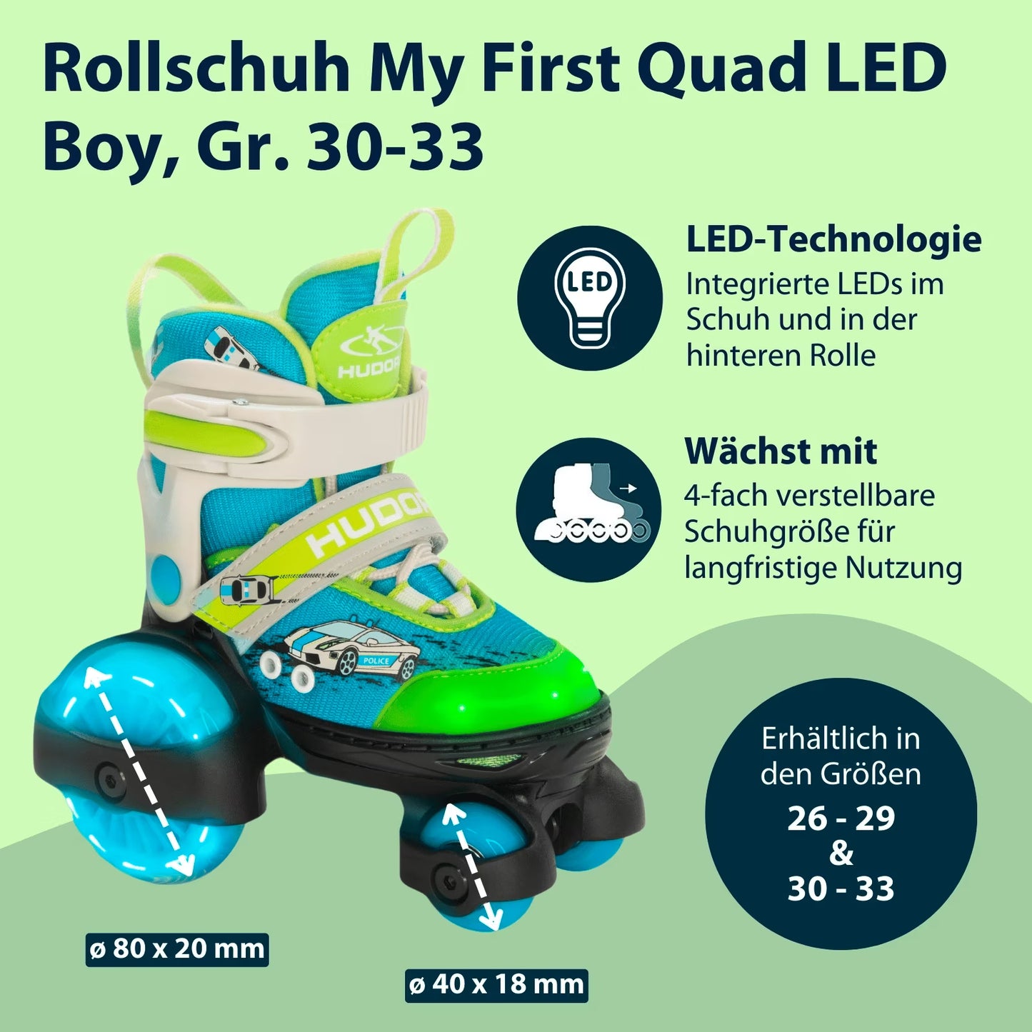 HUDORA My First Quad LED roller skates for boys - various sizes (B-stock)