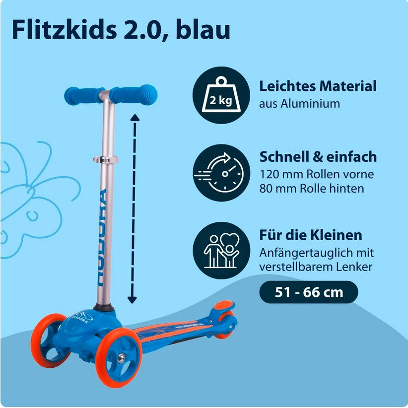 HUDORA Flitzkids 2.0 children's scooter, blue