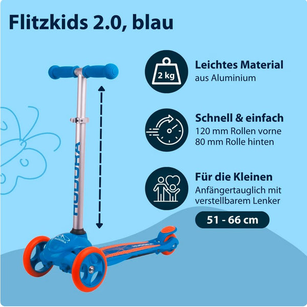 Trottinette pour enfants HUDORA Flitzkids 2.0, bleue
