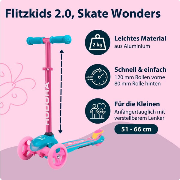 Trottinette pour enfants HUDORA Flitzkids 2.0, Skate Wonders
