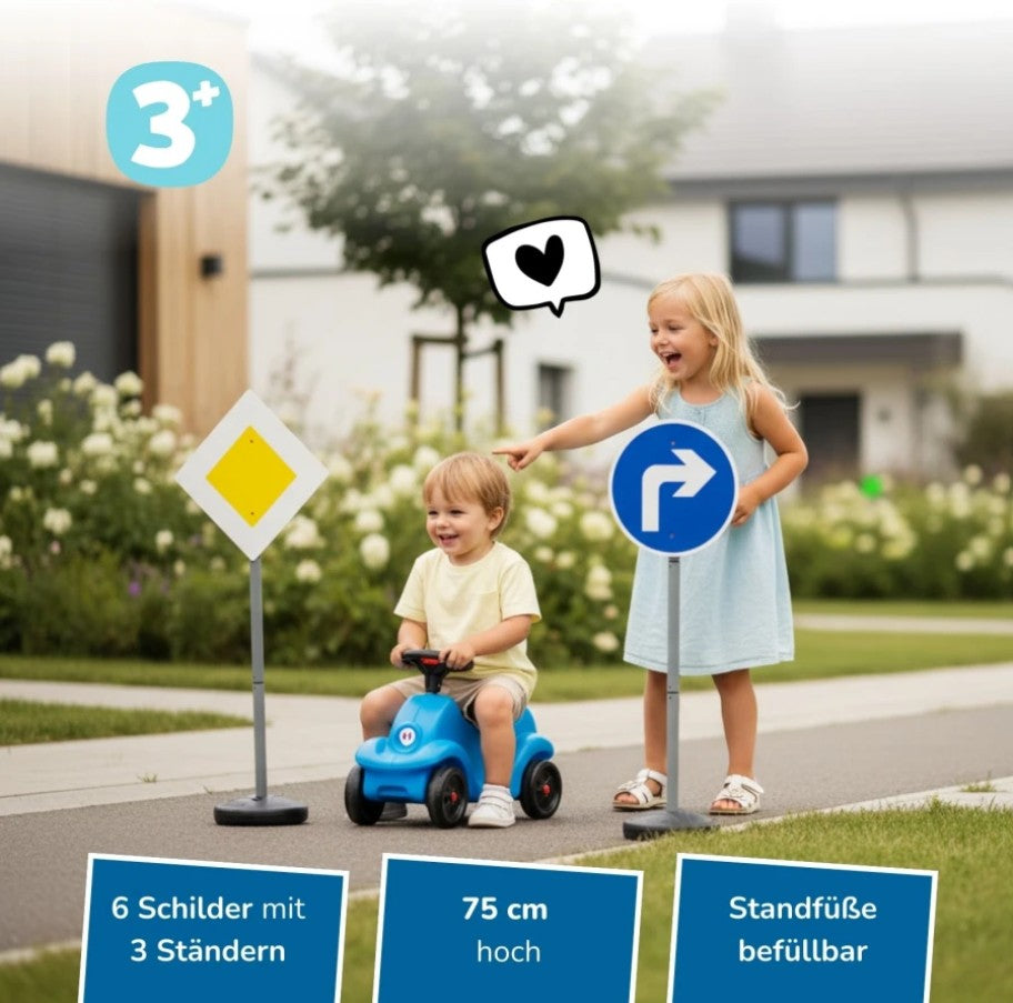 Verkehrszeichen für Kinder - 6 Straßenschilder - 75 cm hoch