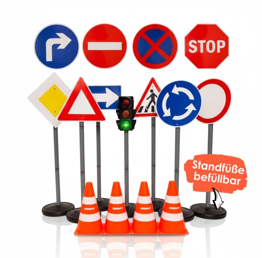 Verkehrszeichen für Kinder - XXL-Verkehrsset - 10 Straßenschilder - 75 cm hoch